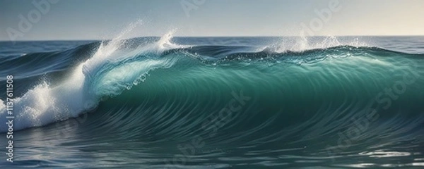 Fototapeta Peaceful scene of water wave gently breaking with bubbles, water wave, peaceful