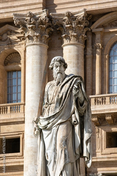 Obraz Statue of Saint Paul in front of Saint Peter's Basilica at St.Peter 's Square, Vatican, Rome, Italy