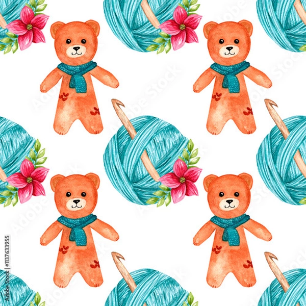 Obraz Watercolor pattern with knitting elements
