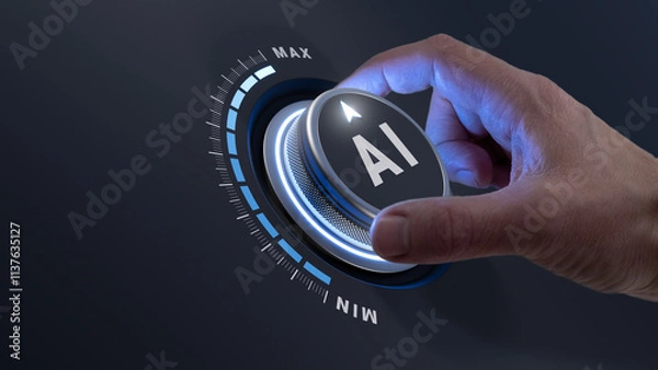 Fototapeta AI implementation and integration consultant turning knob to streamline and automate business workflows with artificial intelligence technology, improving efficiency and optimizing operations.
