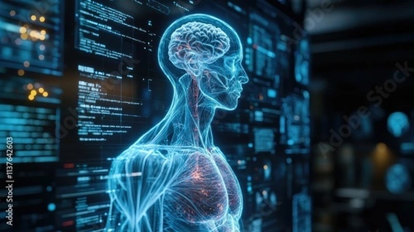 Fototapeta Digital Human Anatomy: A Futuristic Visualization of the Human Body's Nervous System
