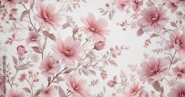 Fototapeta Delicate pink floral pattern on a white background, pink, flowers