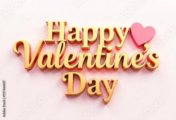 Fototapeta Happy Valentine's Day in shiny gold, greeting card isolated on a white background