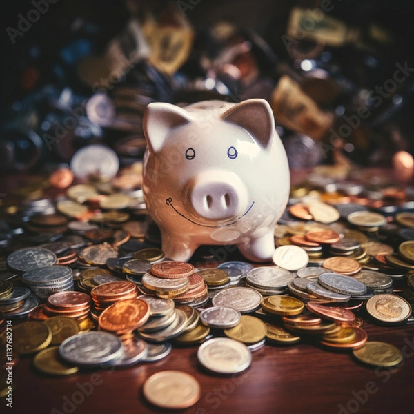 Obraz Protecting the Treasure: Saving a Piggy Bank Full of Coins