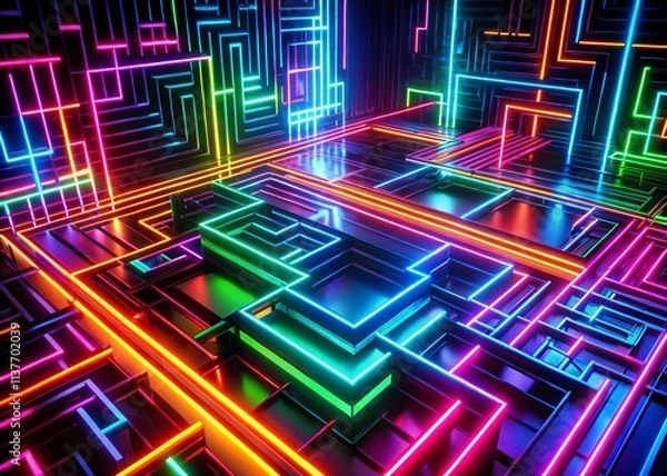 Fototapeta Mesmerizing Maze of Neon Lines Representing Interconnected Views for Modern Digital Wallpaper Aesthetic
