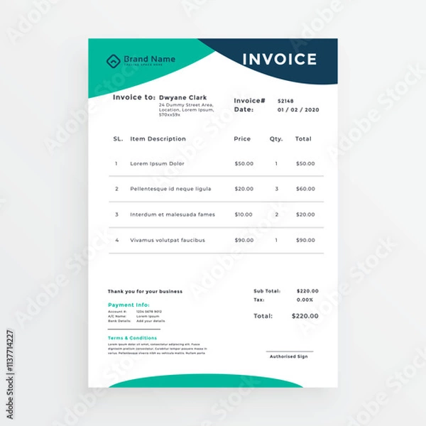 Fototapeta business invoice template