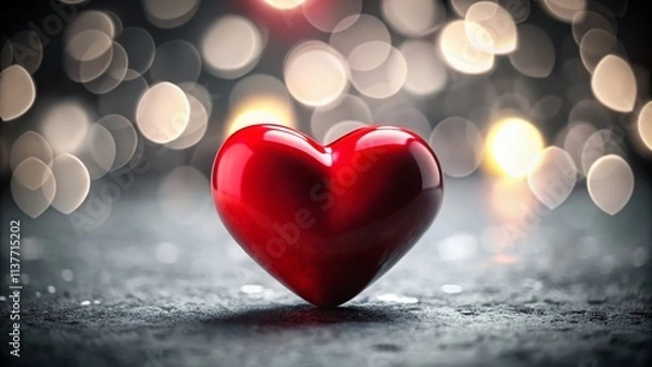 Fototapeta Tilt-Shift Red Heart Wallpaper, Miniature Heart, Black and White Background, High-Resolution Illustration, Romantic Love Image