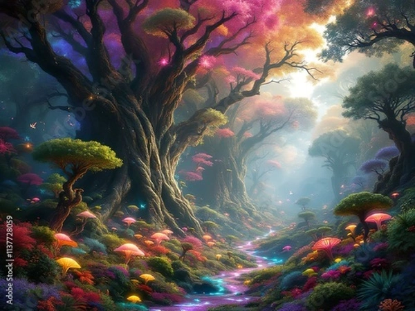 Obraz Bioluminescent Alien Forest at Night