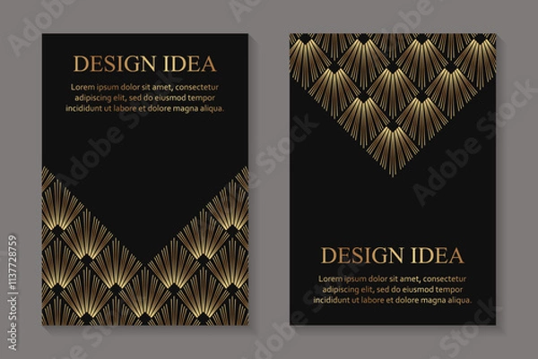 Fototapeta Modern geometric luxury black backgrounds for business or greeting cards with golden rhombuses in art deco style