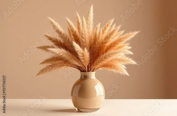 Fototapeta Mocha Mousse - Warm Brown Pampas Grass Arrangement in Elegant Glass Vase with Soft Background