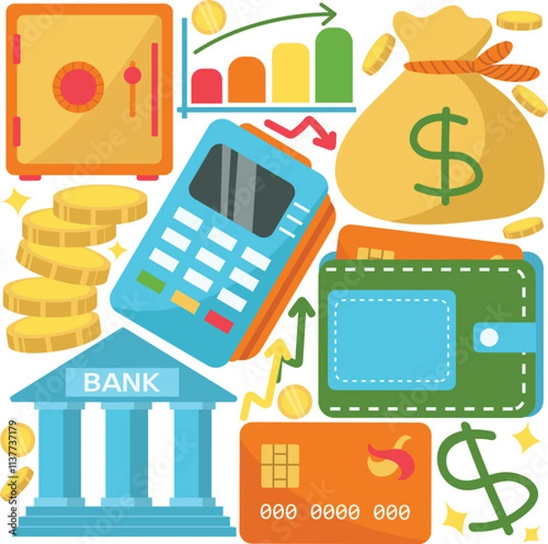 Fototapeta Hand drawn bank theme vector pack. suitable for business needs.