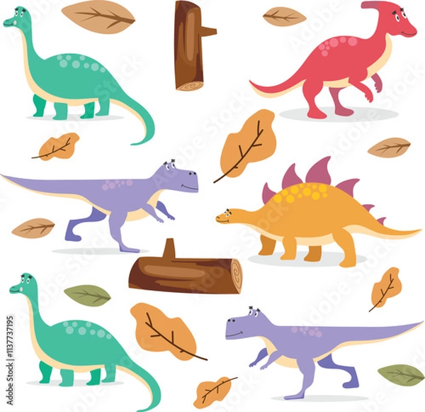 Fototapeta cute hand drawn dinosaur theme vector pack