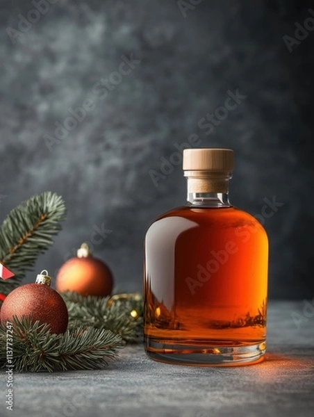 Fototapeta Rustic Artisan Mead Bottle with Festive New Year DÃ©cor