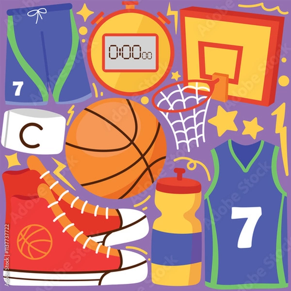 Fototapeta hand drawn basketball theme vector elements pack