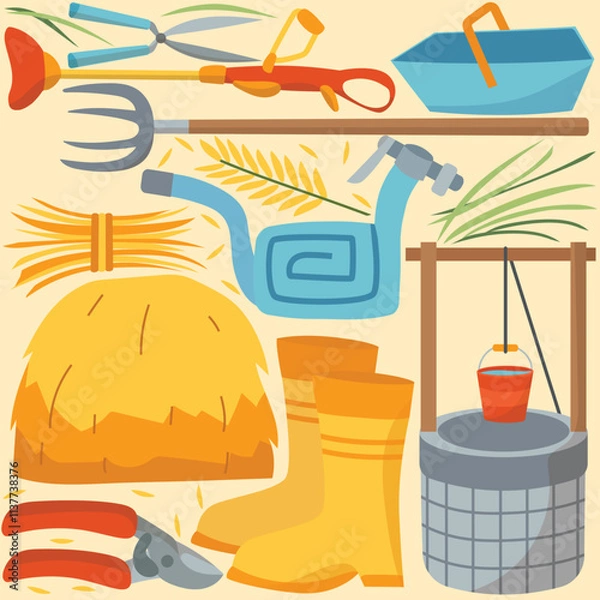 Fototapeta hand drawn farm theme vector elements pack