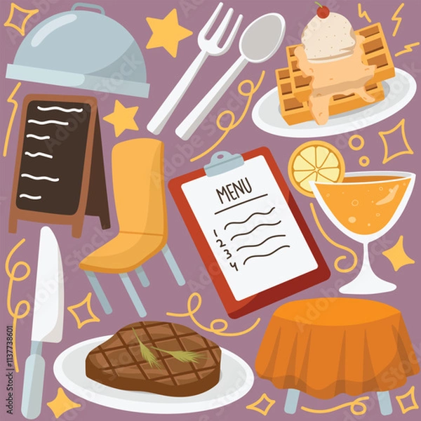 Fototapeta hand drawn restaurant theme vector pack elements