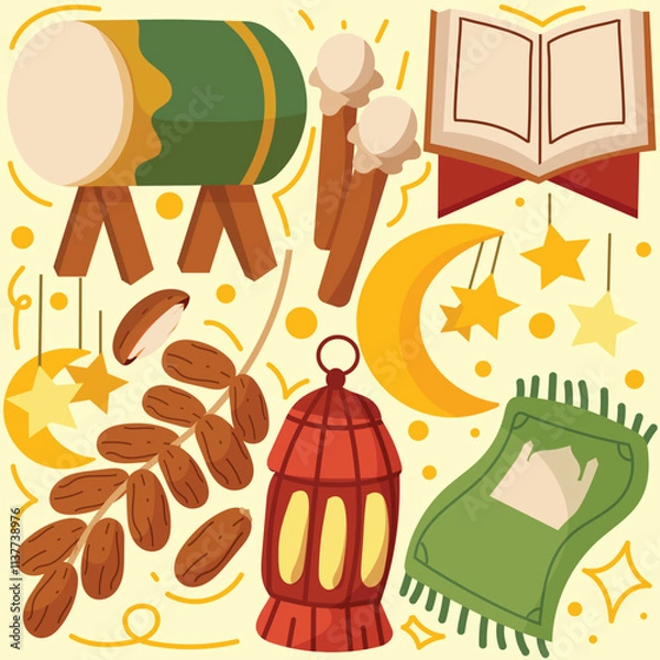 Fototapeta hand drawn islamic theme vector pack elements