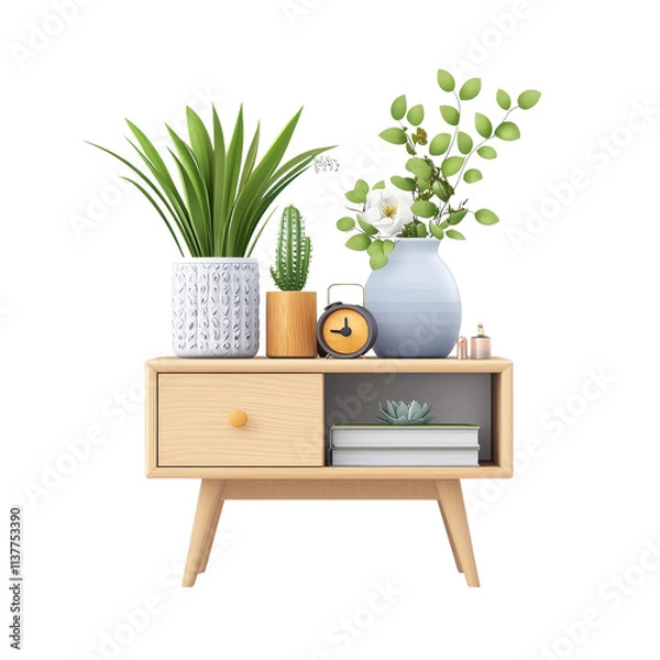 Fototapeta Abstract representation of a side table nightstand isolated on a white background. cutout png