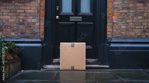 Obraz A large parcel cardboard delivery box in front of a doorstep in the UK