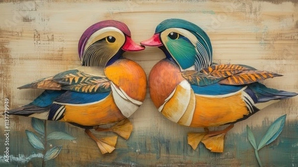 Fototapeta Mandarin Duck pair. Generative AI