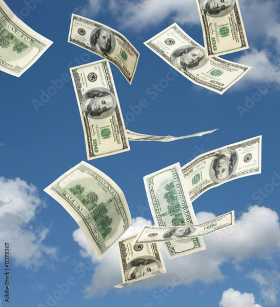Obraz hundred dollar banknotes falling