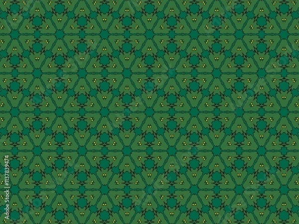 Obraz Design an applied Thai geometric pattern, a contemporary Thai floral and geometric design with a neat, orderly repeating pattern. The design should have a beautiful and elegant style with a green back