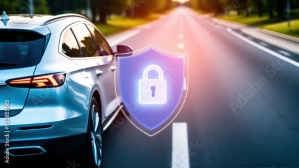 Fototapeta Innovative car protection system enhances security and access control for smart vehicles on the road