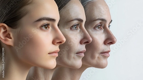 Obraz Woman aging process showing young, middle age and old faces
