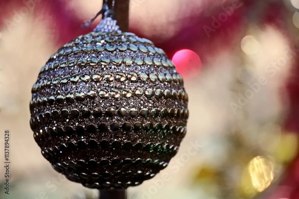 Obraz Happy New Year.Christmas tree decorations and toys for fir trees covered with snow and ice. Close-up. Merry Christmas.2024.