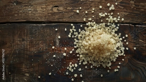 Obraz Raw Sugar Crystals on Rustic Wooden Background.