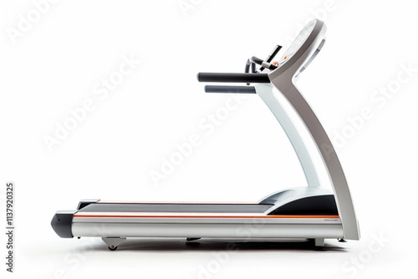 Fototapeta Modern and advanced high-technology treadmill running exercise machine designed for cardio workouts, displayed on a clean white background. Perfect for fitness, gym training, and home workout sessions