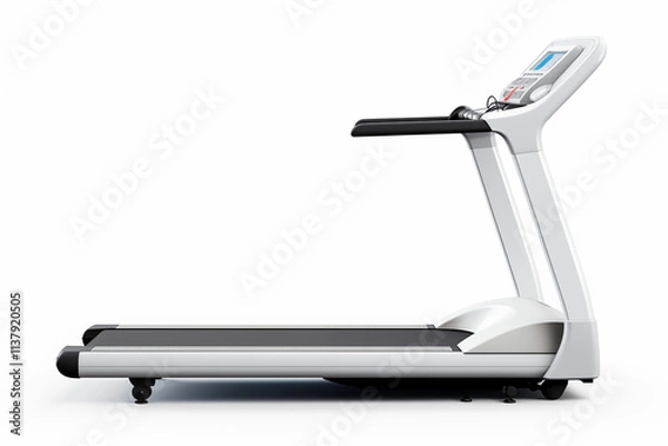 Fototapeta Modern and advanced high-technology treadmill running exercise machine designed for cardio workouts, displayed on a clean white background. Perfect for fitness, gym training, and home workout sessions