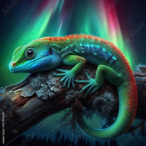 Fototapeta Aurora Anole An anole lizard on a branch its skin reflecting the