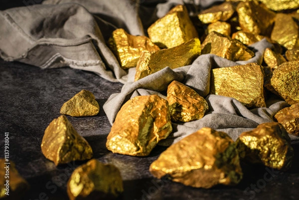 Fototapeta Natural gold nugget with dark background