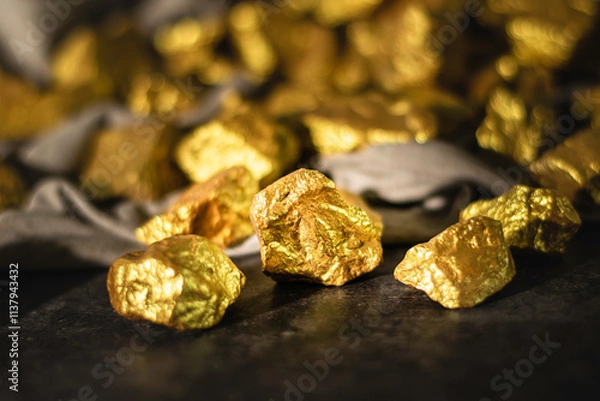 Fototapeta Natural gold nugget with dark background