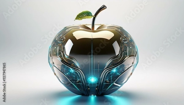 Fototapeta A clean, neutral background that highlights the apple's fusion of nature and advanced technology
