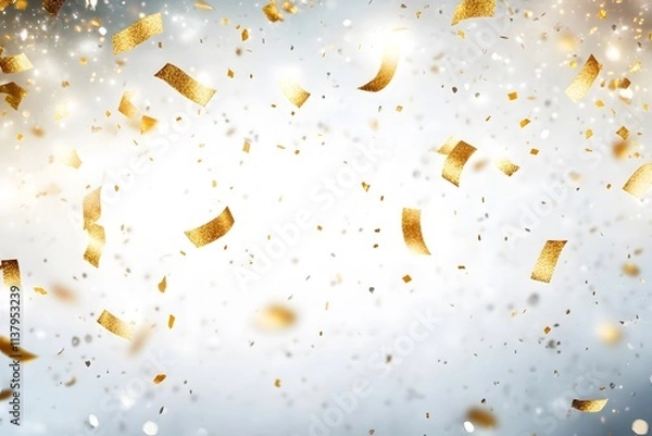 Obraz A festive background with golden confetti falling against a soft, light backdrop.