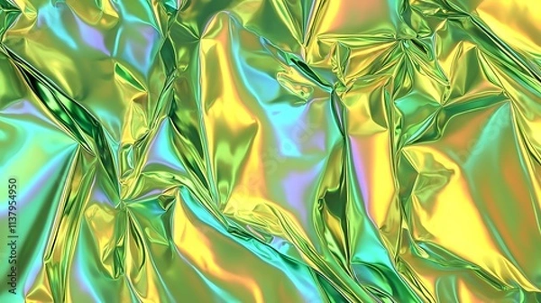 Fototapeta A seamless iridescent texture with bright neon green and yellow tones on a sleek background