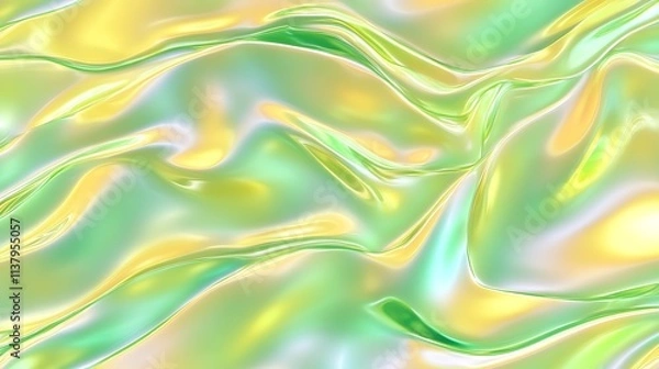 Fototapeta A seamless iridescent texture with bright neon green and yellow tones on a sleek background