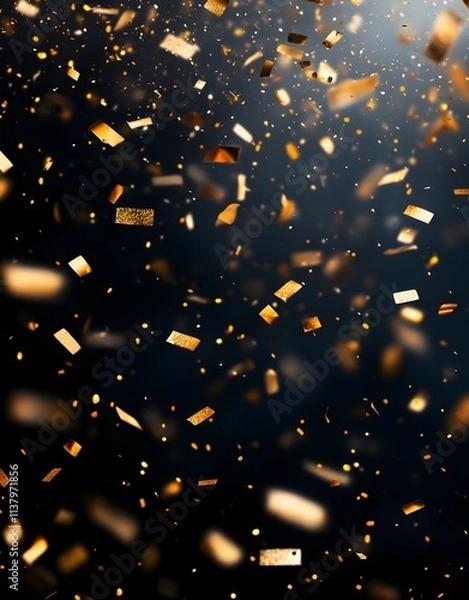 Obraz A dynamic background of falling gold confetti against a dark backdrop, ideal for celebrations.