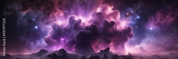 Fototapeta A glowing nebula with swirling purple clouds of gas and dust, purple, space, universe