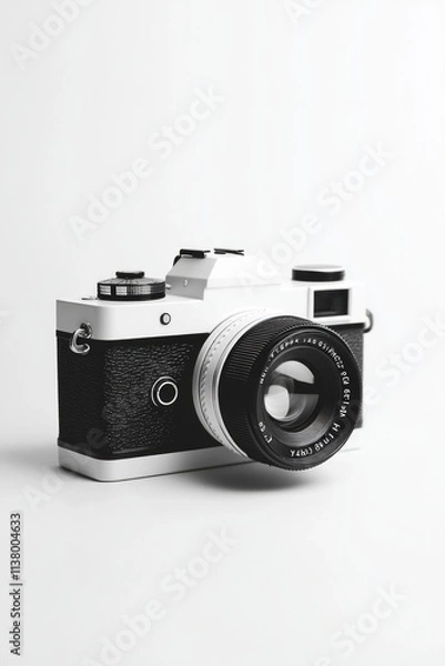 Fototapeta A classic white camera body with black details, captured in a minimalist style. 