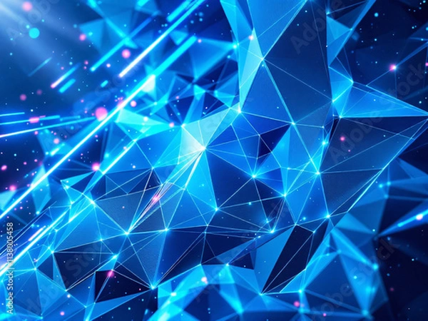 Fototapeta Network, Connections, Digital, Technology, Nodes, Lines, Blue, Glowing, Abstract, Futuristic, Data, Web, Internet, Communication, Links, Dots, Space, Stars, Geometric, Shapes, Modern, Innovation, Cybe