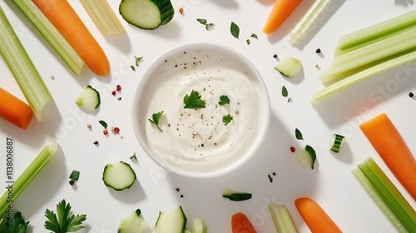 Obraz Fresh vegetable platter with creamy dip and herbs