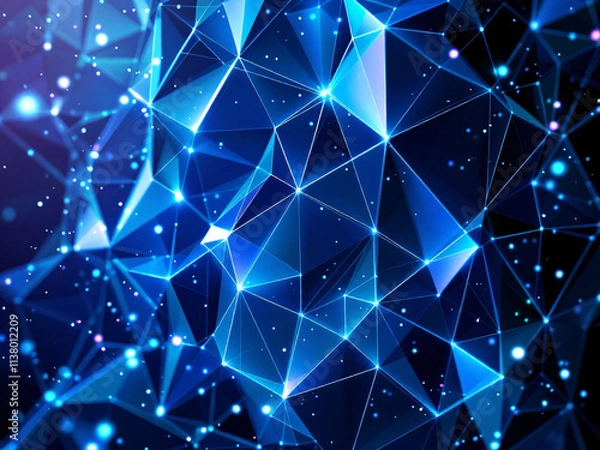 Fototapeta Network, Connections, Digital, Technology, Nodes, Lines, Blue, Glowing, Abstract, Futuristic, Data, Web, Internet, Communication, Links, Dots, Space, Stars, Geometric, Shapes, Modern, Innovation, Cybe