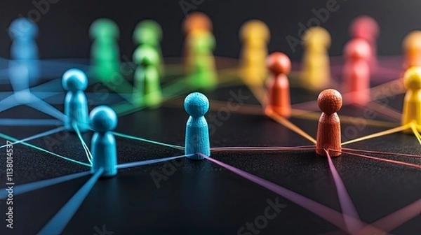 Fototapeta Connection web of vibrant colors, stark black field, fostering unity through creative expression.