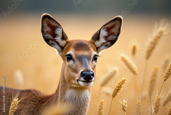Fototapeta Female deer in a wheat field