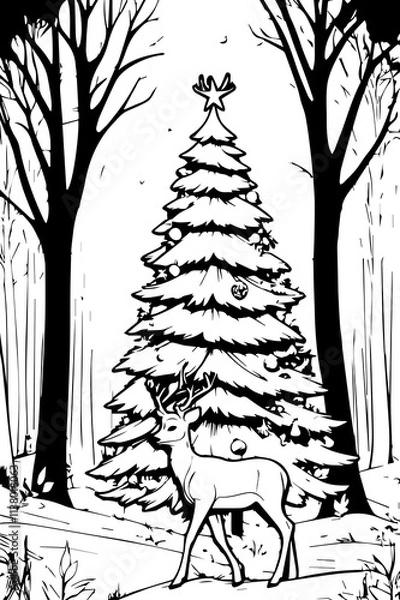 Obraz Beautiful dress on the background of a Christmas tree in the forest
