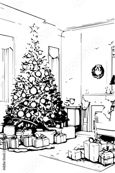 Obraz Beautiful Christmas tree in a decorated room
