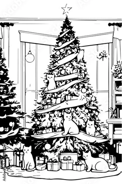Obraz Cats near the Christmas tree

